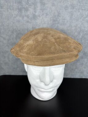 LL Bean Newsboy Cap Hat Mens Large Tan Genuine Leather Vintage Made In USA Peaky